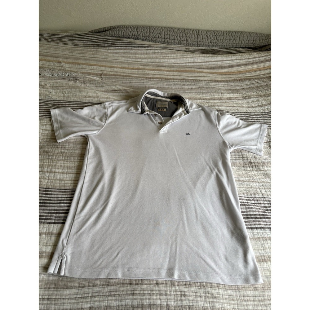 Quiksilver Polo Shirt Mens M White Waterman Collection Performance Short Sleeve